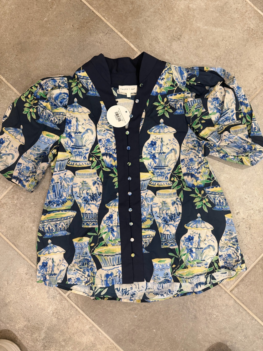 entro Navy Top with Blue & Green Floral Accents - Picture 3 of 3
